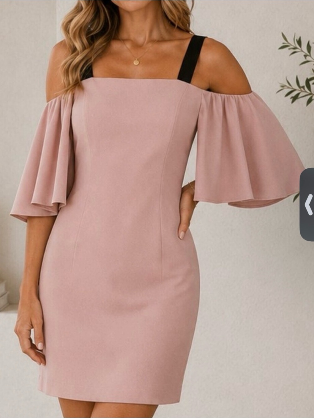 NWOT Cinq a Sept Blush Pink Off The Shoulder Mini Dress with Black Straps Sz 8